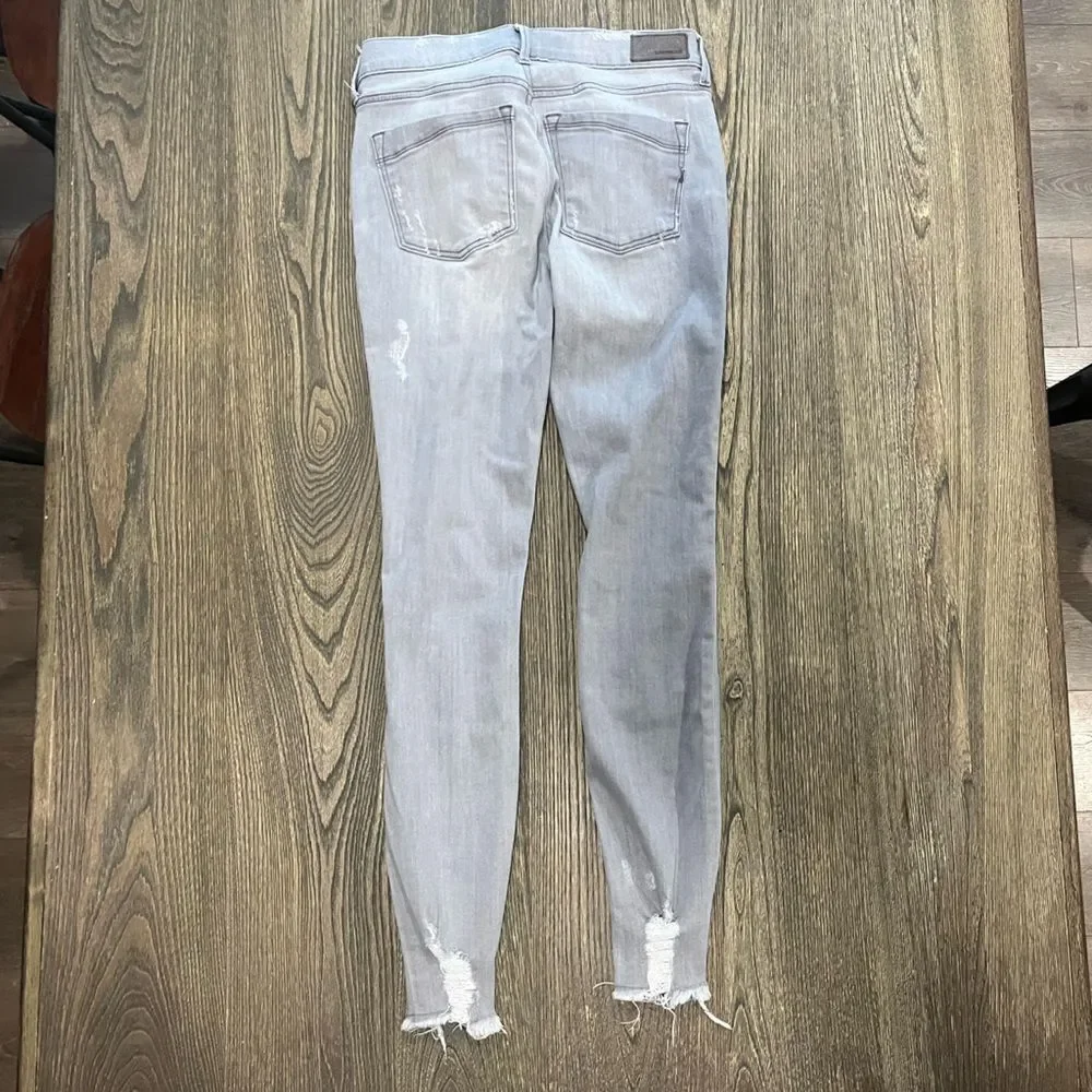 Express Ankle Legging Jeans Mid-Rise Distressed Stretch Denim Raw Hem Grey 4L